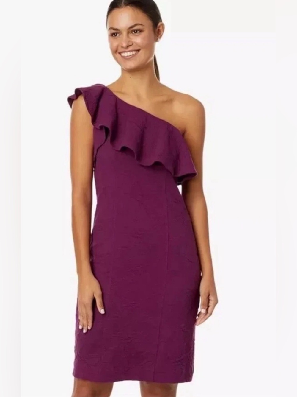HTF NWT Lilly Pulitzer Bordeaux One-Shoulder dress Pucker Jacquard